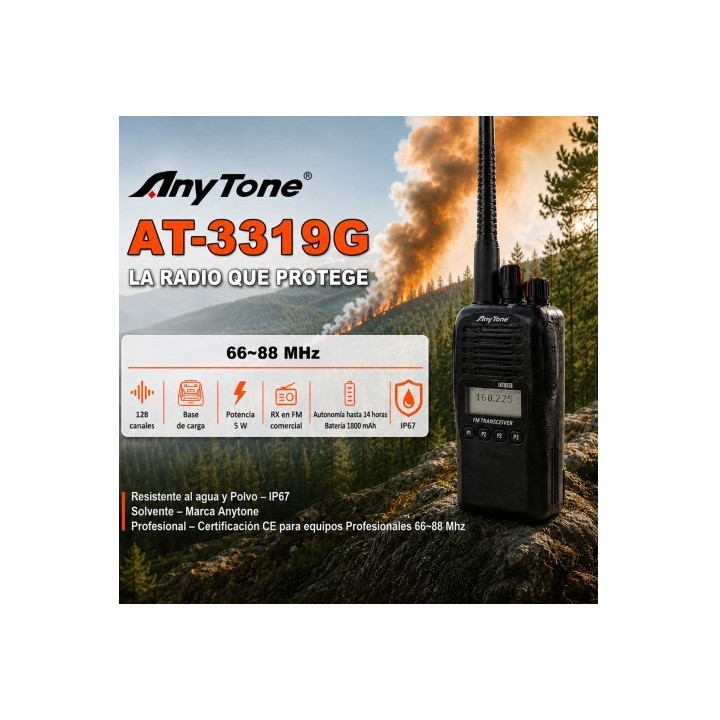 WALKIE ADF - VHF ANYTONE AT-3319G  PORTÀTIL PER A 66~88 MHZ.